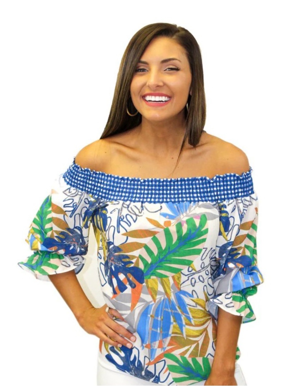 Jealous Tomato Off the Shoulder Tropical Print Women's Top Small